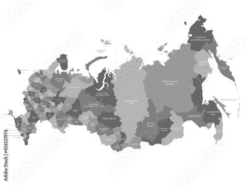 Russia - political map of federal divisions