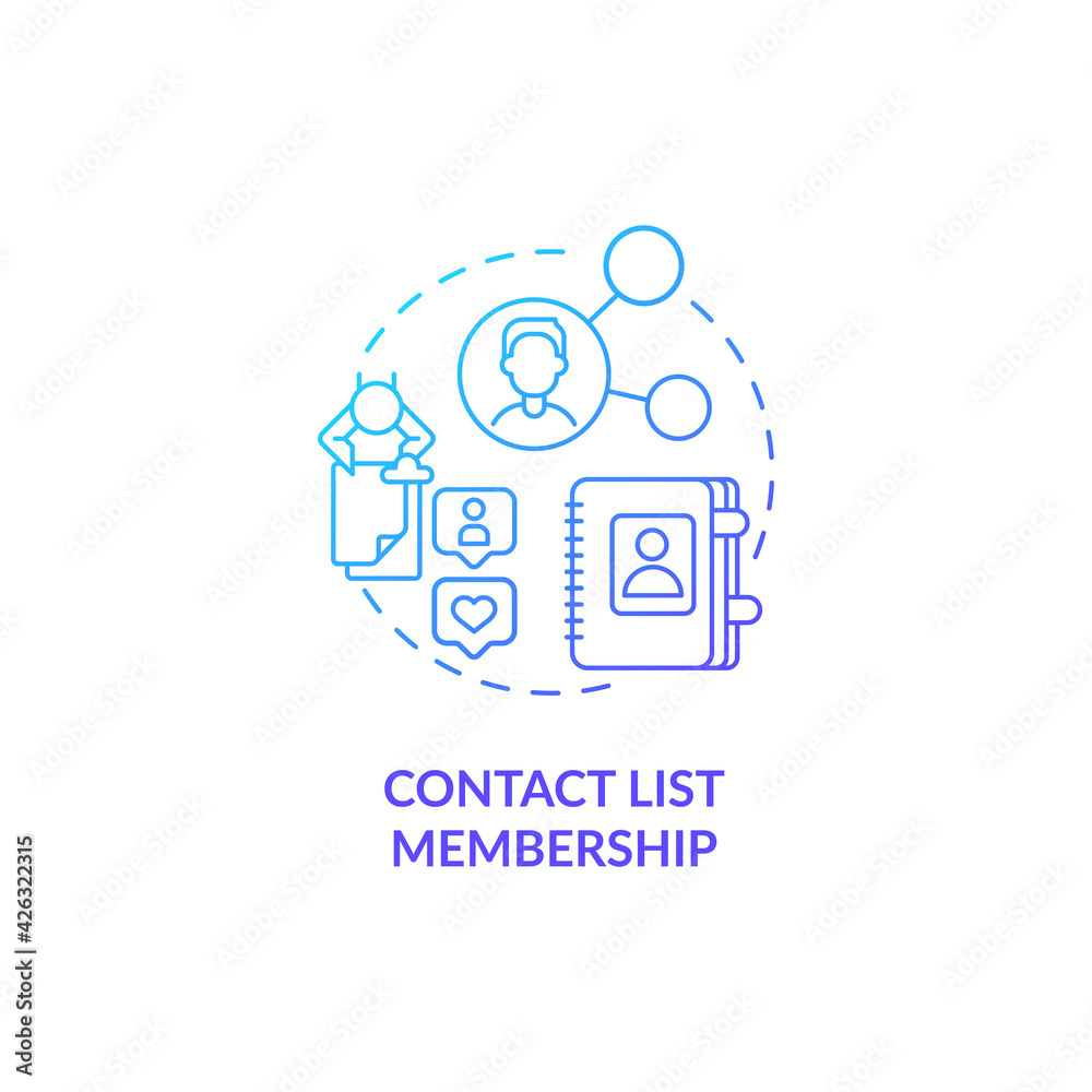 Contact list membership blue gradient concept icon. Potential customer information for business. Smart content idea thin line illustration. Vector isolated outline RGB color drawing Contact list membership blue gradient concept icon. Potential customer information for business. Smart content idea thin line illustration. Vector isolated outline RGB color drawing