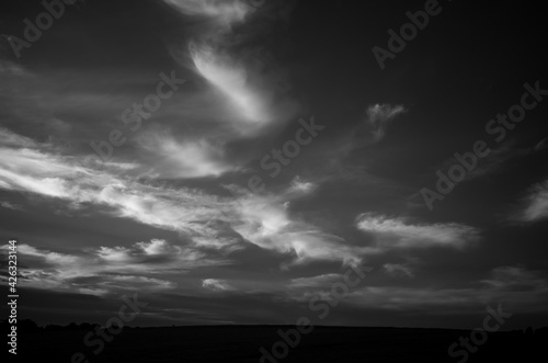 Black and white photo of the sky