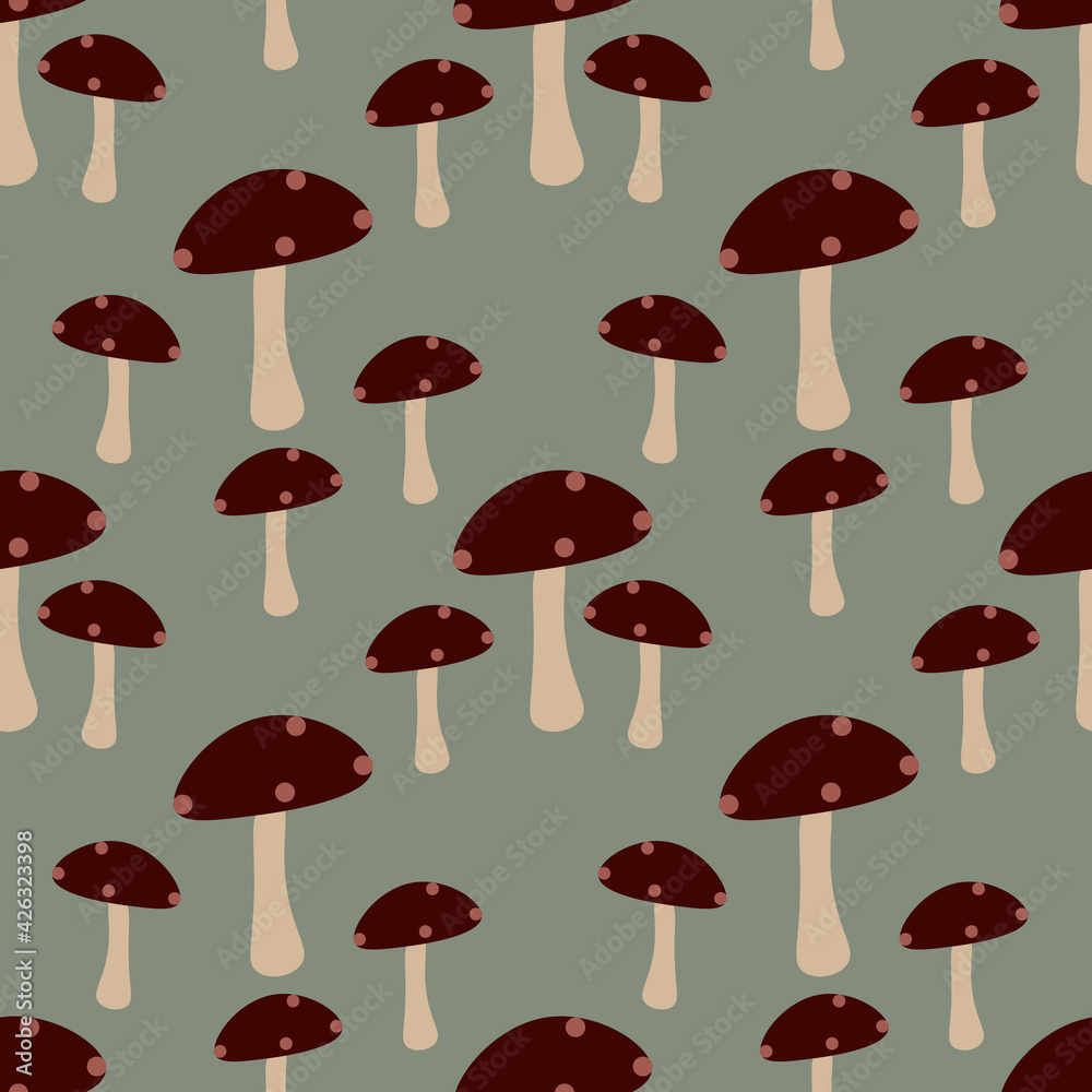  Mushrooms  ilustration vector seamless pattern.Great for wrapping paper,textile,fabric,and any prints.Eps10.