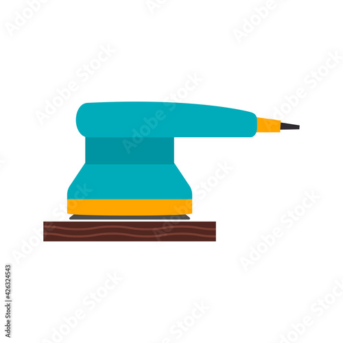 Electric sander icon. For floor and wooden planks sanding ​sandpaper. Isolated vector clipart. Drawing on white blank background.