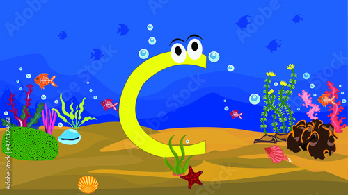Cartoon Illustration of funny capital letter with colourful background