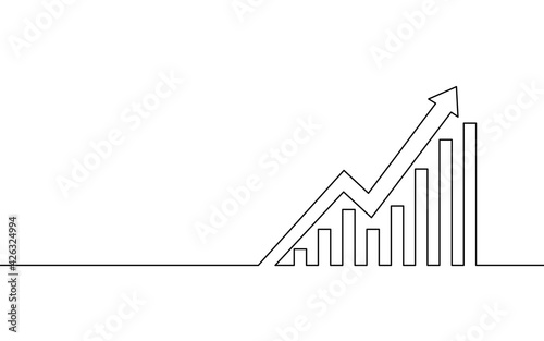Single continuous line art arrows up. Growing profit graph economy finance concept design. One sketch outline drawing vector illustration