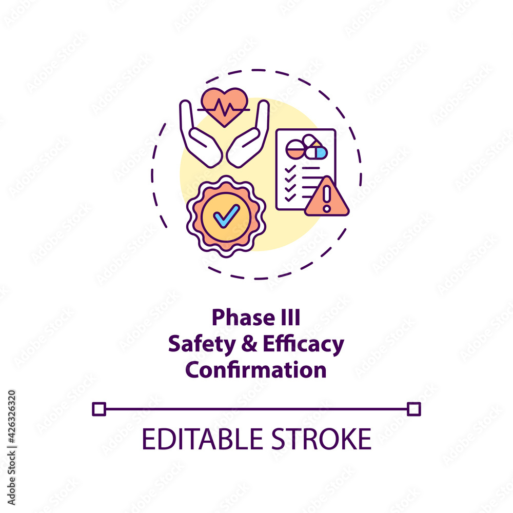 Safety and efficacy confirmation concept icon. Clinical trials phase 3