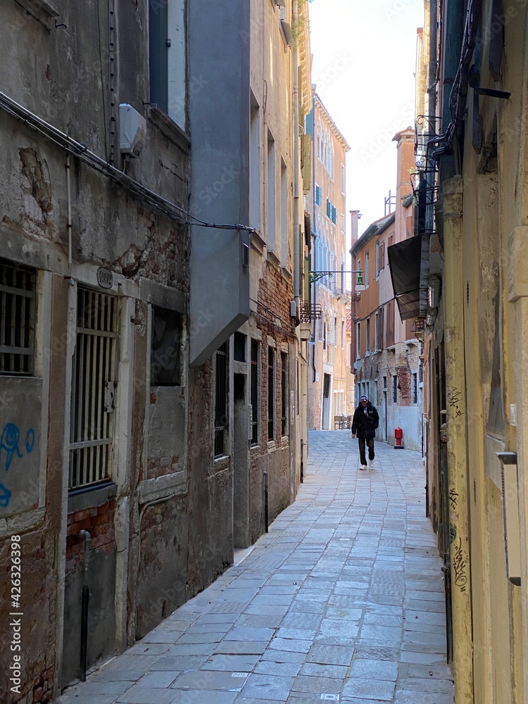 Small street in Venice without any people during crisis COVID-19, Italy