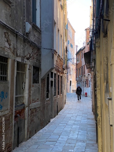 Small street in Venice without any people during crisis COVID-19  Italy