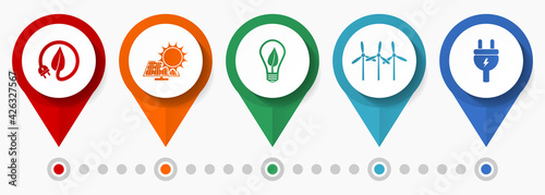 Renewable energy concept vector icon set, flat design pointers, infographic template