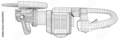 Big powerful angle grinder with abrasive disk. Vector created of 3d. Wire-frame.