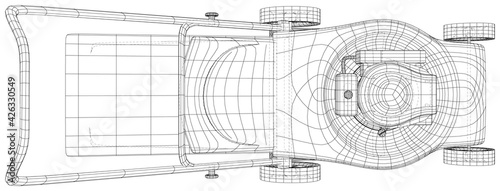 Lawn mower gasoline equipment. Gardening grass-cutter. EPS10 format. Wire-frame Vector created of 3d.