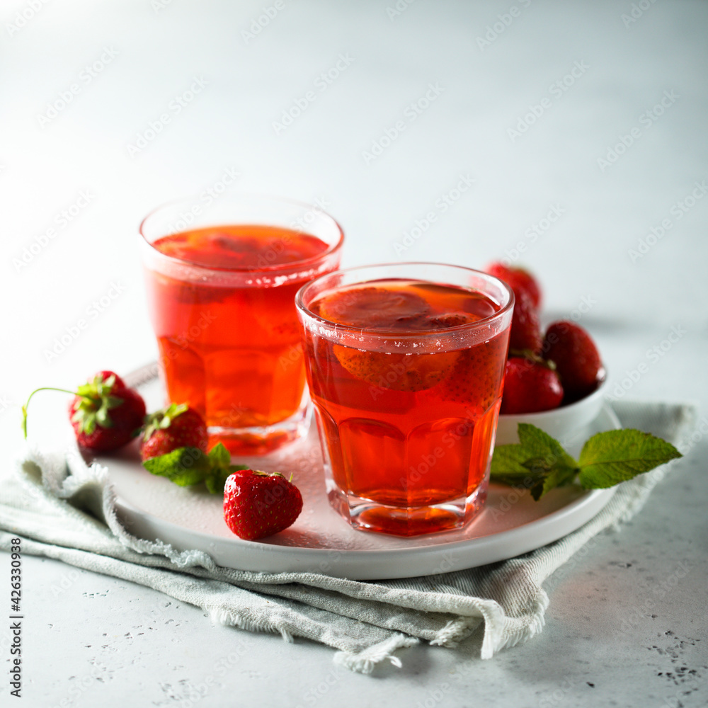 Refreshing homemade strawberry drink with mint Refreshing homemade strawberry drink with mint