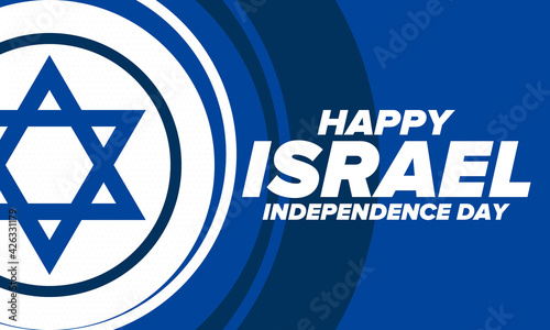 Israel Independence Day. National holiday, celebrated annual. Israel flag. Star of David, jewish symbol. Patriotic sign and elements. Poster, card, banner and background. Vector illustration