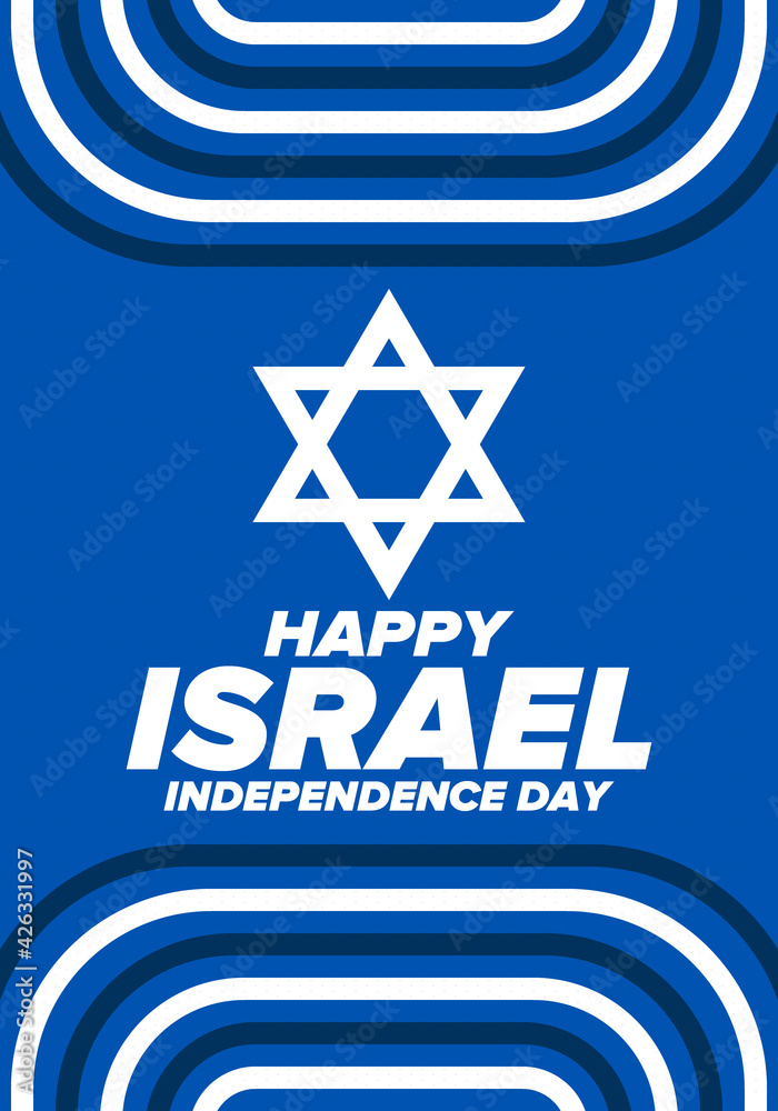Israel Independence Day. National holiday, celebrated annual. Israel flag. Star of David, jewish symbol. Patriotic sign and elements. Poster, card, banner and background. Vector illustration Israel Independence Day. National holiday, celebrated annual. Israel flag. Star of David, jewish symbol. Patriotic sign and elements. Poster, card, banner and background. Vector illustration