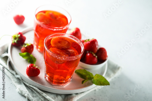 Refreshing homemade strawberry drink with mint