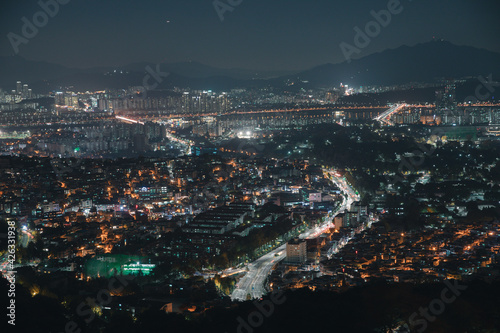 Seoul city skyline at Night  South Korea.