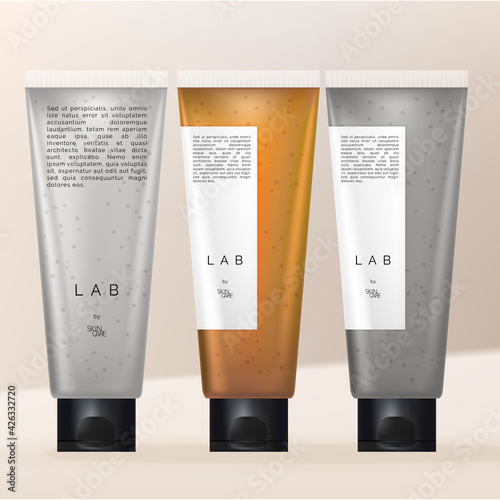 Vector Toiletries or Beauty Translucent Shower Gel or Scrub Tube Packaging with Black Flip Cap.