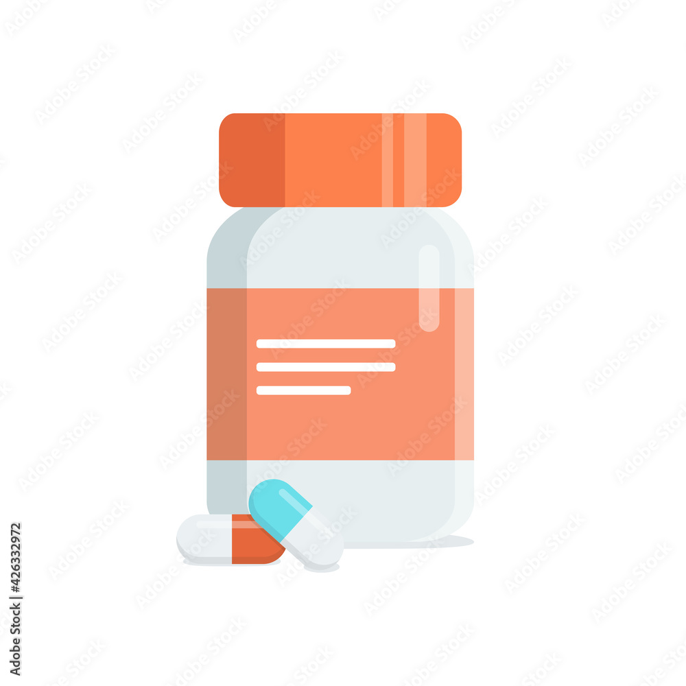 Medicine bottle with pills isolated on white background. Vector illustration Medicine bottle with pills isolated on white background. Vector illustration
