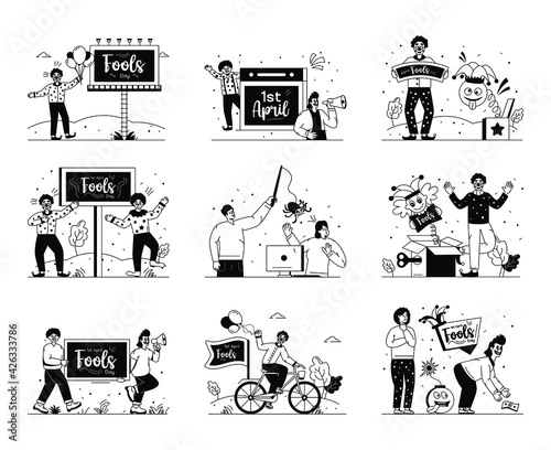 
Pack of April Fool Pranks Glyph Illustration 

