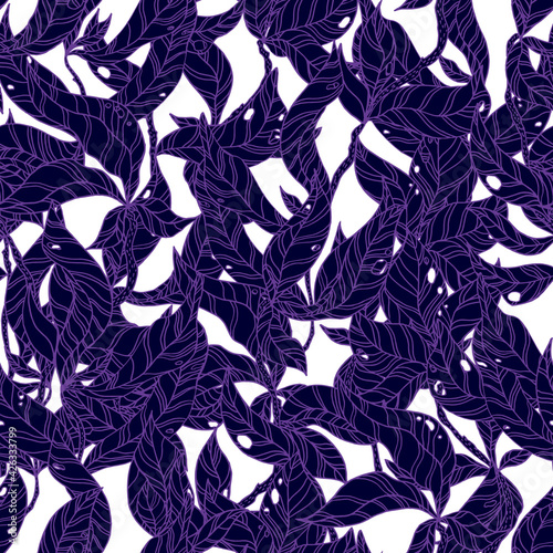 leaves on wooden twigs vector seamless pattern white