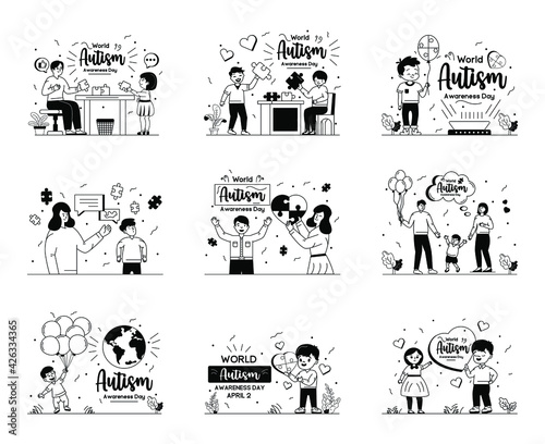 
Pack of Autism Awareness Glyph Line Illustrations 

