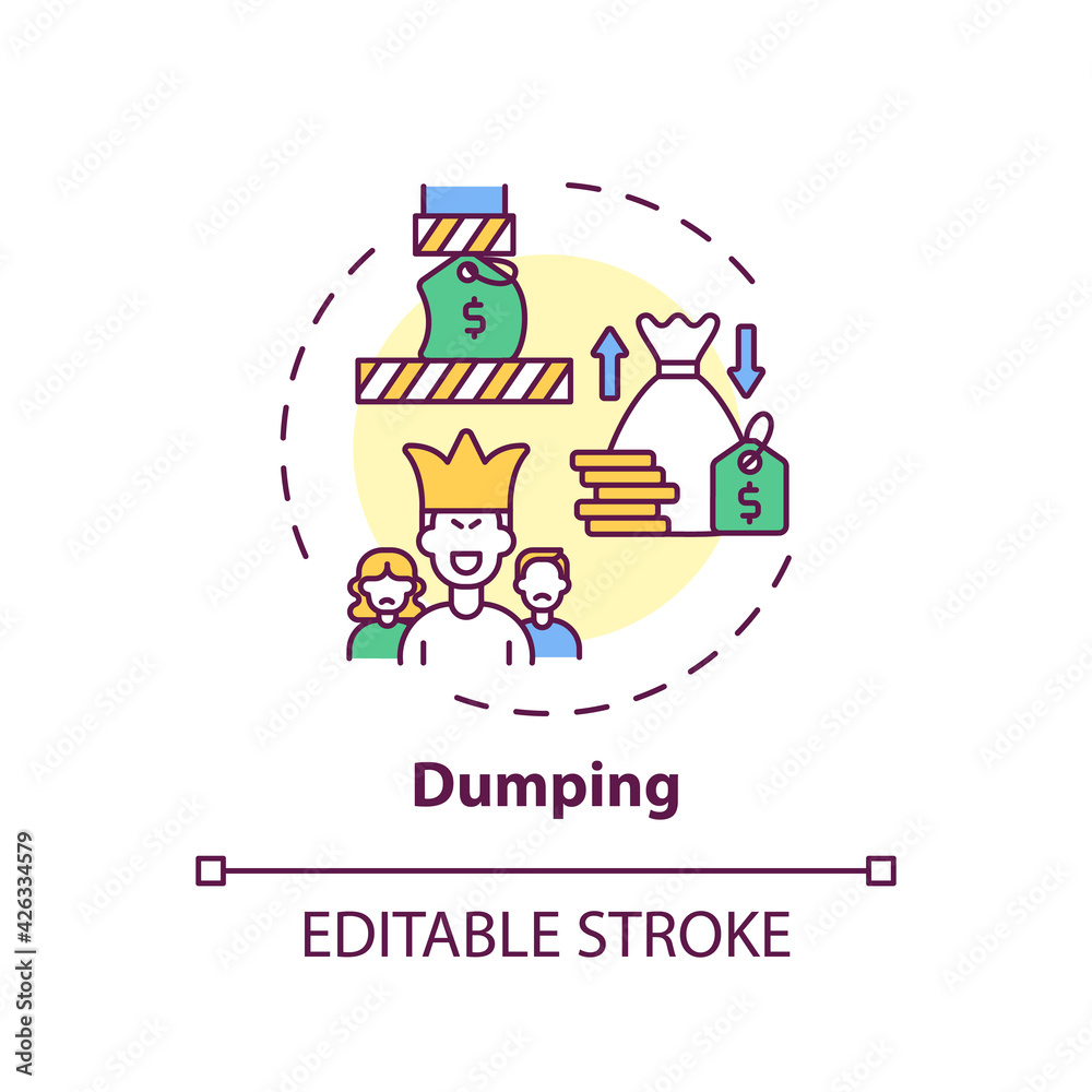 Dumping concept icon. Anti-competitive practices idea thin line illustration. Monopoly situation creation. Driving out competition. Vector isolated outline RGB color drawing. Editable stroke