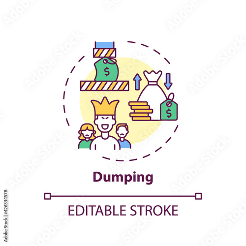 Dumping concept icon. Anti-competitive practices idea thin line illustration. Monopoly situation creation. Driving out competition. Vector isolated outline RGB color drawing. Editable stroke
