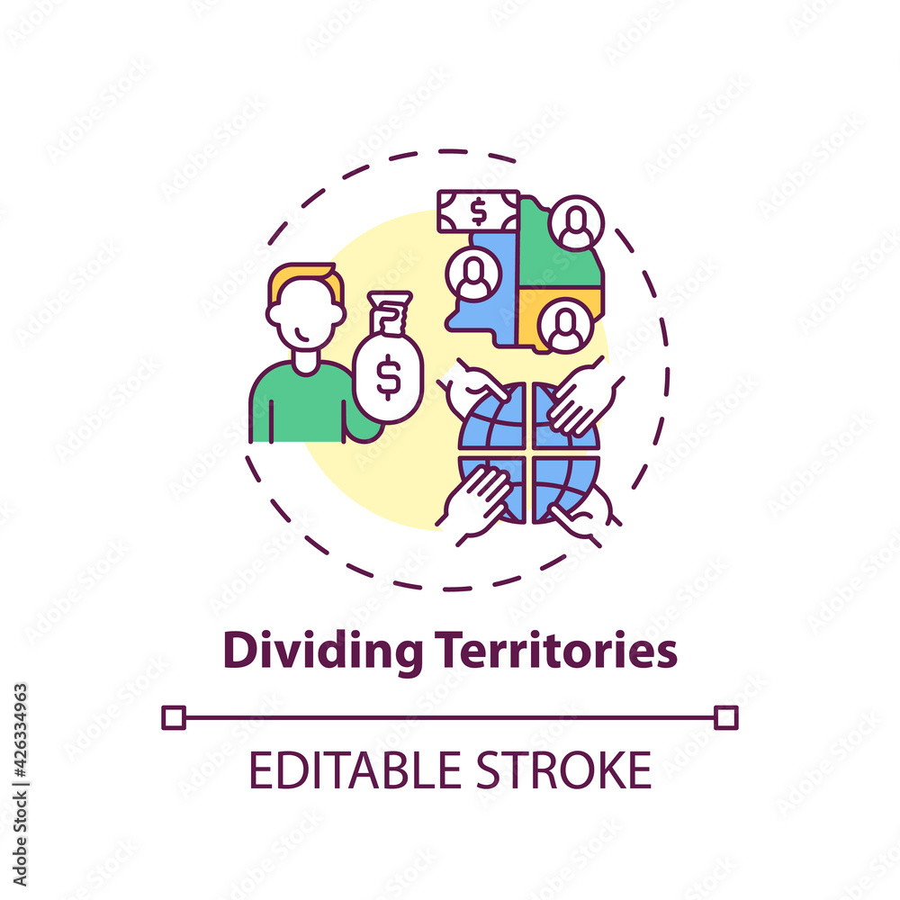 Dividing territories concept icon. Anti-competitive practices idea thin line illustration. Competition reduction in agreed-upon territories. Vector isolated outline RGB color drawing. Editable stroke