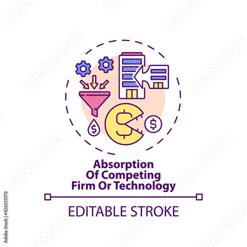 Competing firm and technology absorption concept icon. Takeover idea thin line illustration. Private, public company acquisition. Vector isolated outline RGB color drawing. Editable stroke