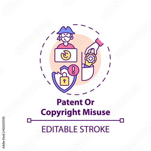 Patent and copyright misuse concept icon. Anti-competitive practice idea thin line illustration. Market advantage. Antitrust laws violation. Vector isolated outline RGB color drawing. Editable stroke
