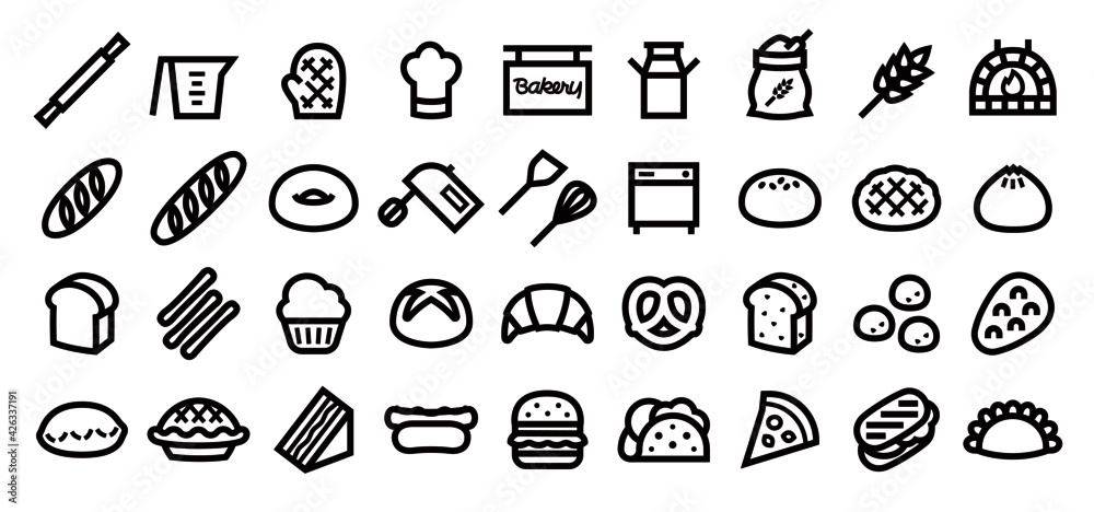 Bread and Bakery Icon Set (Bold outline version)