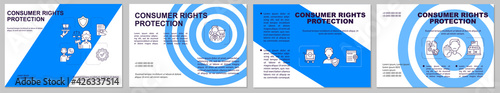 Consumer rights protection brochure template. Business law. Flyer, booklet, leaflet print, cover design with linear icons. Vector layouts for presentation, annual reports, advertisement pages