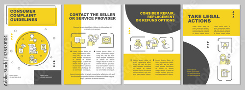 Consumer complaint guidelines brochure template. Consider repair. Flyer, booklet, leaflet print, cover design with linear icons. Vector layouts for presentation, annual reports, advertisement pages