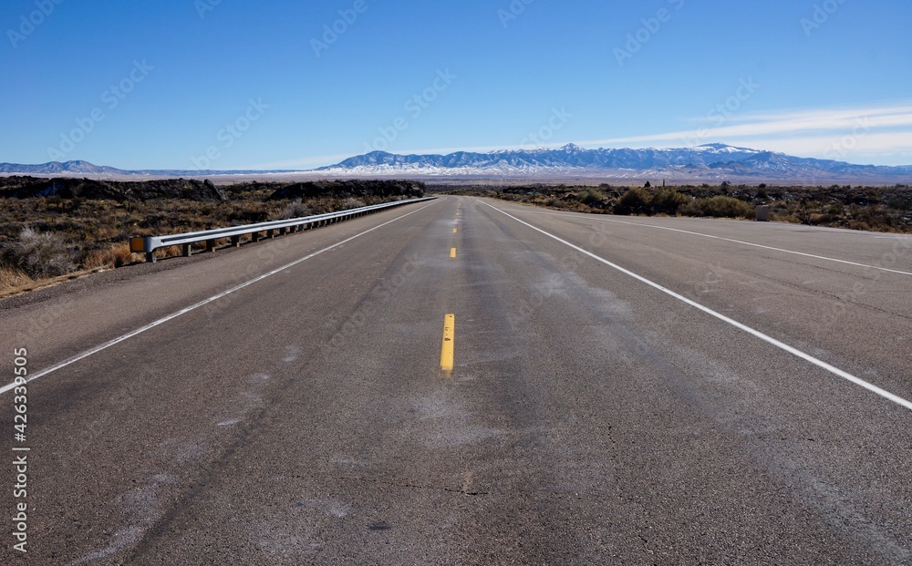 Road in Valley of Fires near Malpais Lava Flow in New Mexico USA