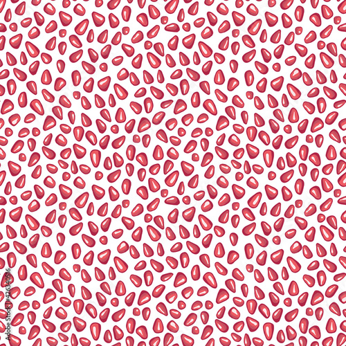 Vector hand drawn pomegranate seeds white and red seamless pattern print background.