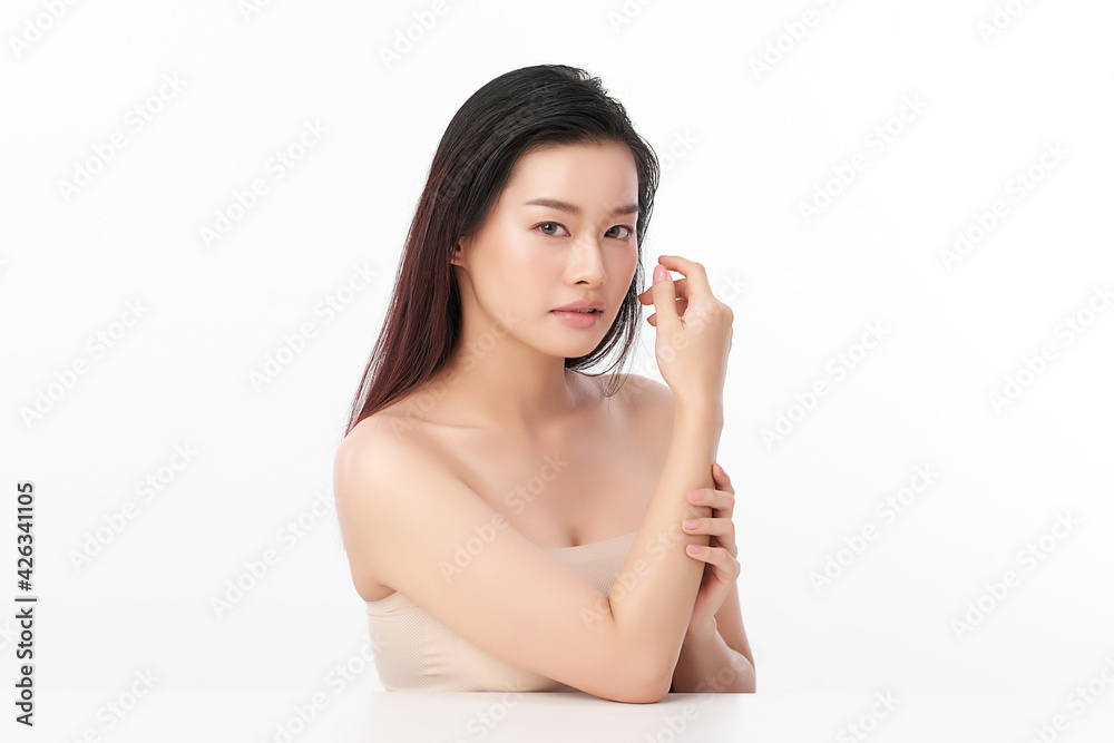 Beautiful young asian woman with clean fresh skin on white background, Face care, Facial treatment, Cosmetology, beauty and spa, Asian women portrait Beautiful young asian woman with clean fresh skin on white background, Face care, Facial treatment, Cosmetology, beauty and spa, Asian women portrait
