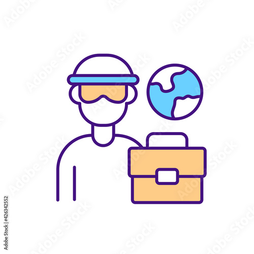 Fraud employment agency for migrant workers RGB color icon. Deception in hiring immigrant laborers. Moving abroad through unscrupulous recruitment agency. Isolated vector illustration