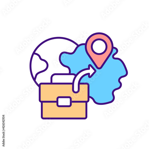 State of employment RGB color icon. Immigrate for work to foreign country. Recruitment for legal job internationally. Moving abroad. Hiring globally. Isolated vector illustration