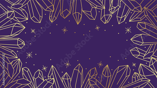 Golden luxury purple wallpaper with a subtle outline of magical healing crystals. Pixiecore and fairycore.