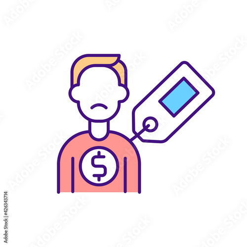 Human trafficking RGB color icon. Illegal labour. Immigrant worker abuse. Migrant employees exploitation. Human rights violation, harassment and violence. Isolated vector illustration