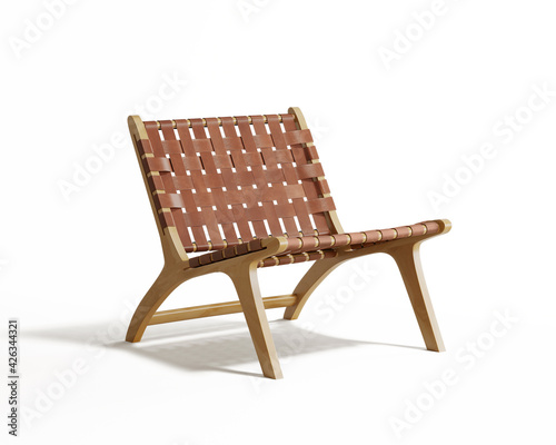 3d rendering of an isolated modern red leather and wooden lounge chair	