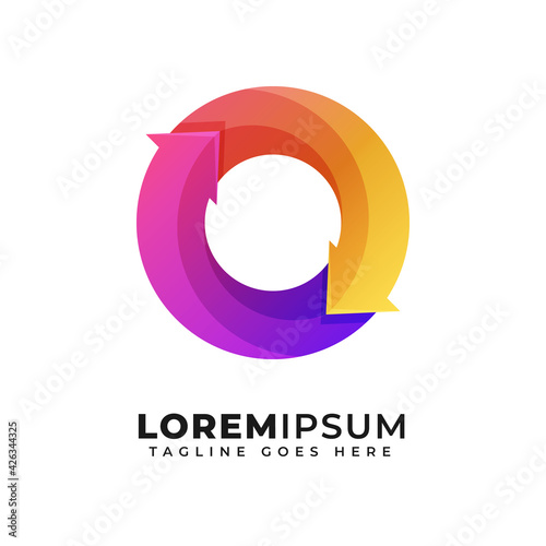 abstract circle arrow loop letter O logo colorful gradient
