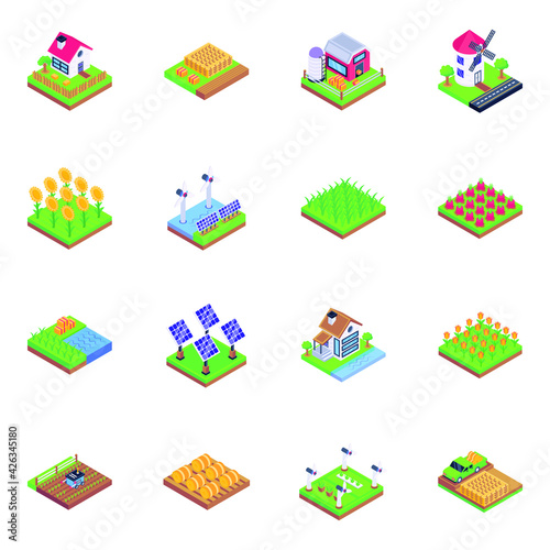 Set of Farming in Isometric Icons
