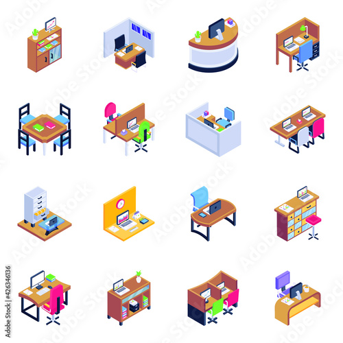  Pack of Workstation Isometric Icons