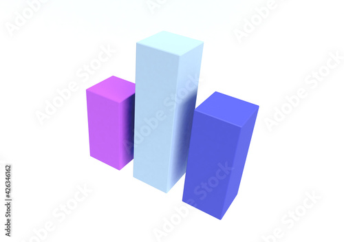3d rendering, graph for business presentation. Three steps of chart. Financial report. Statistics.