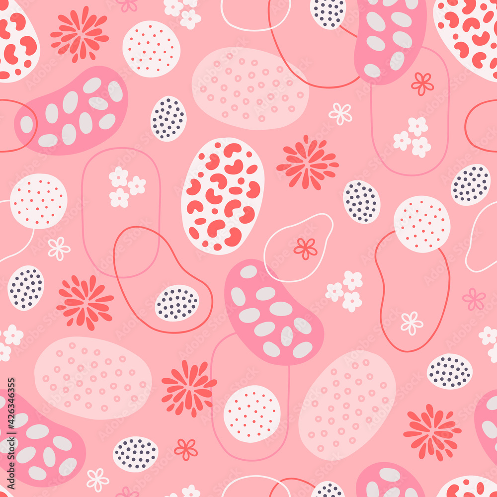 Abstract seamless pattern with circles, dots, flowers. Scandinavian style Abstract seamless pattern with circles, dots, flowers. Scandinavian style