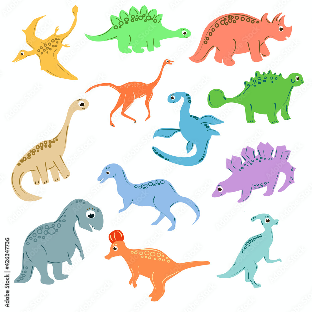 Set of colorful dinosaurs for kids