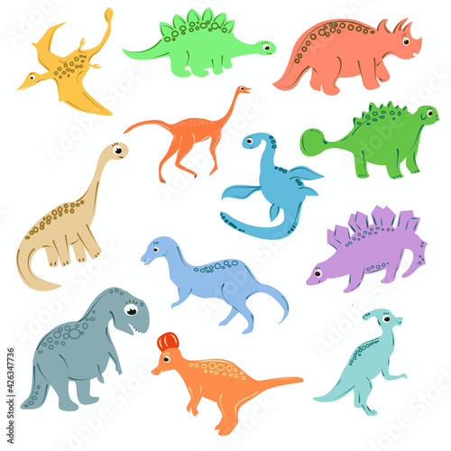 Fototapeta Naklejka Na Ścianę i Meble -  Set of colorful dinosaurs for kids
