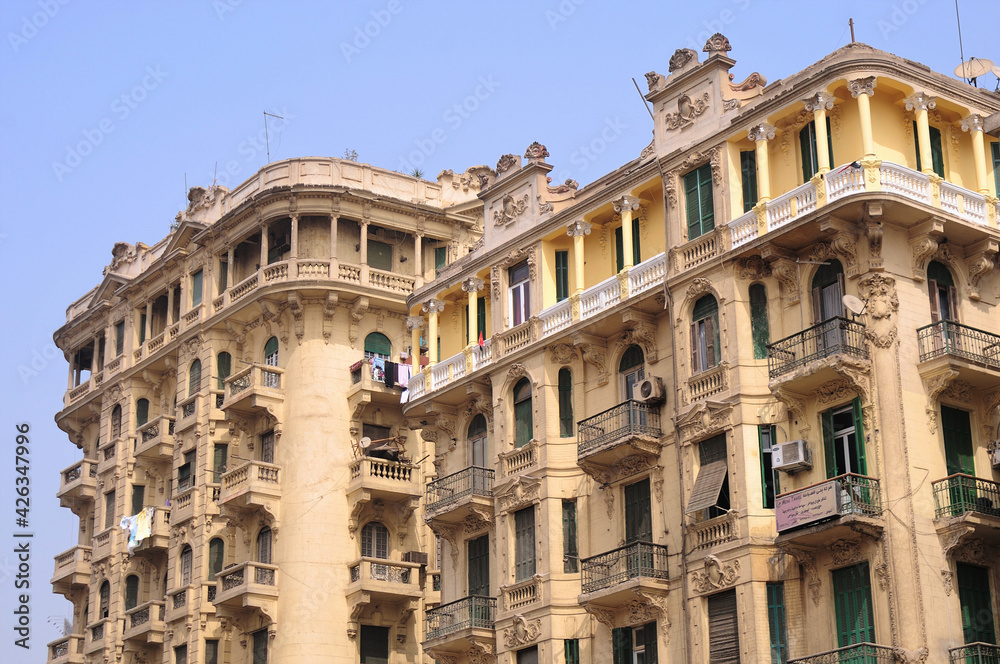 An apartment building in the old city center. The apartment was built at the end of the 20th century. Cairo, Egypt.