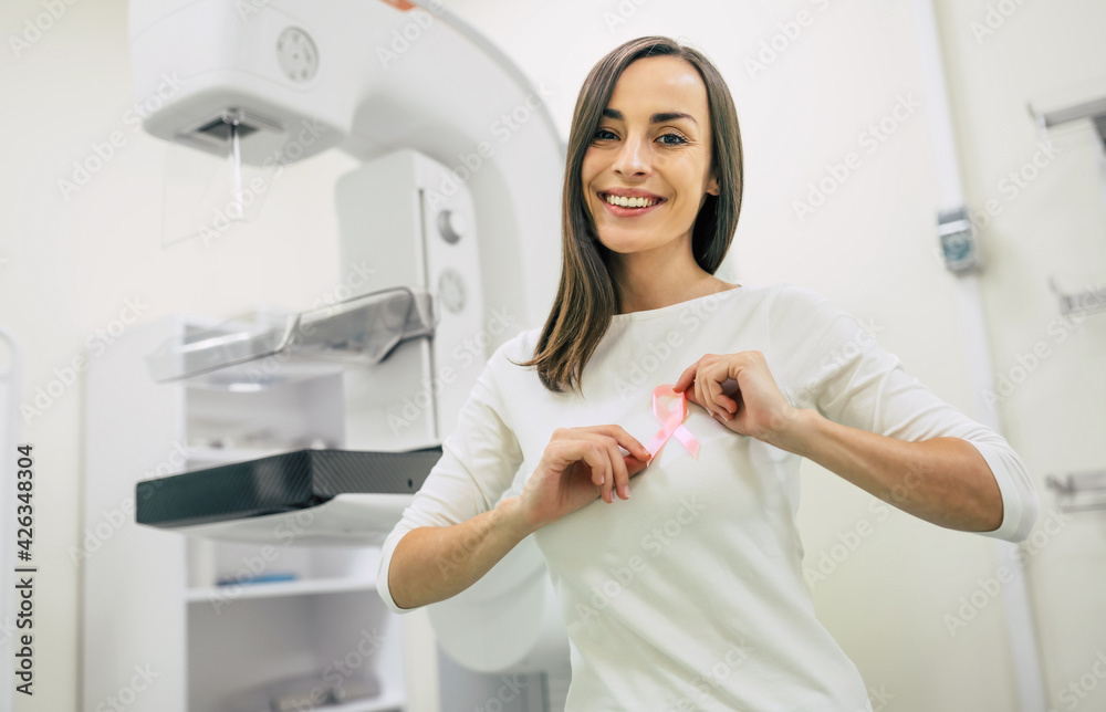 Young woman is having mammography examination at the hospital or private clinic with a professional female doctor. - obrazy, fototapety, plakaty 