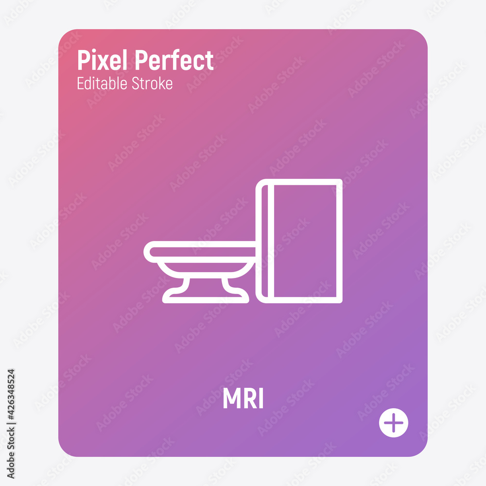 MRI scanner thin line icon. Medical equipment for oncology detection. Pixel perfect, editable stroke. Vector illustration. MRI scanner thin line icon. Medical equipment for oncology detection. Pixel perfect, editable stroke. Vector illustration.
