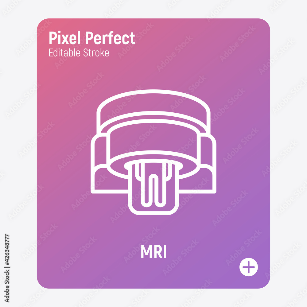 Human in MRI scanner thin line icon. Medical equipment for oncology detection. Pixel perfect, editable stroke. Vector illustration. Human in MRI scanner thin line icon. Medical equipment for oncology detection. Pixel perfect, editable stroke. Vector illustration.